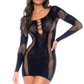Mapale Long Sleeve Floral Fishnet Dress Black Size OS