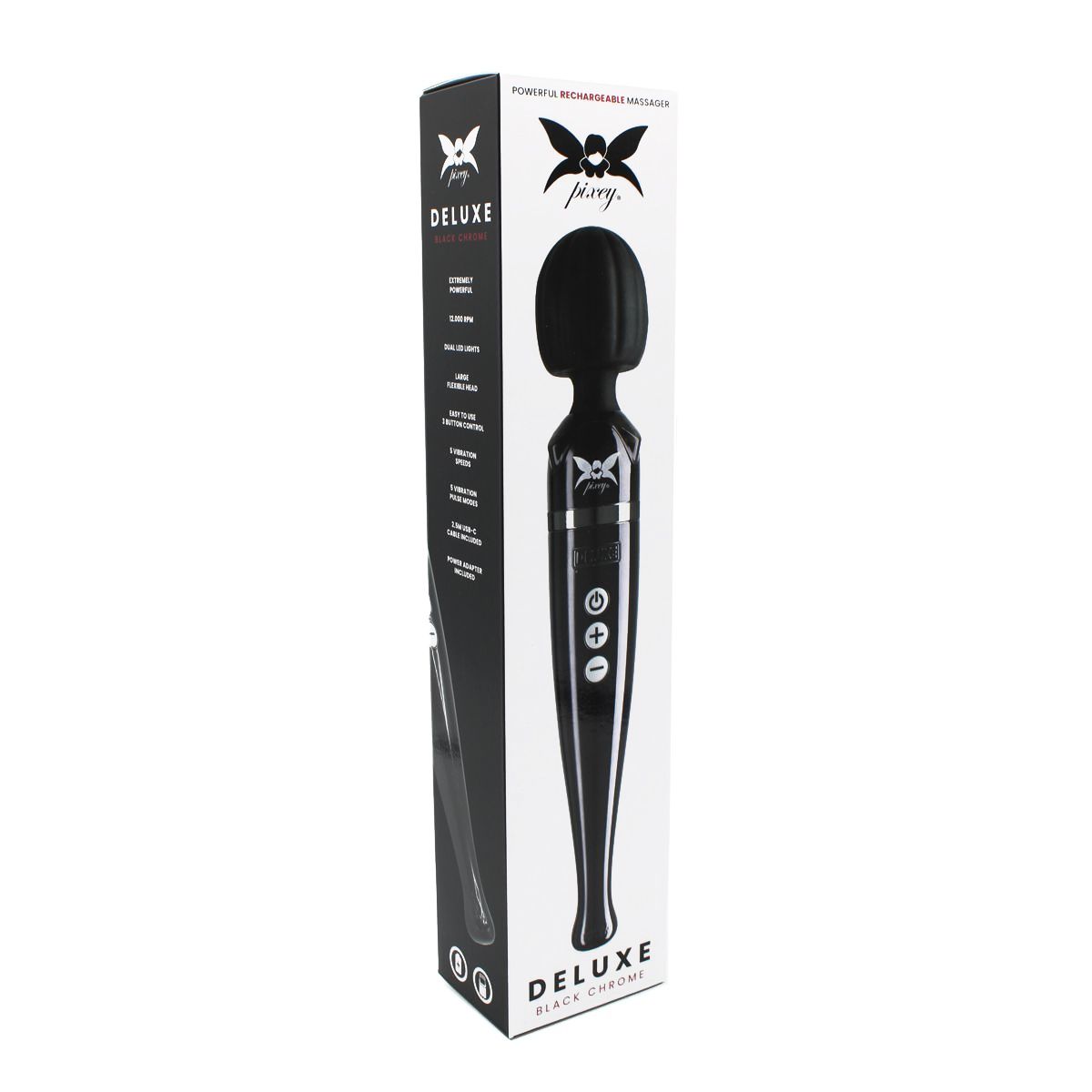 O-Products | Pixey Deluxe Massage Wand Vibrator - Black Chrome