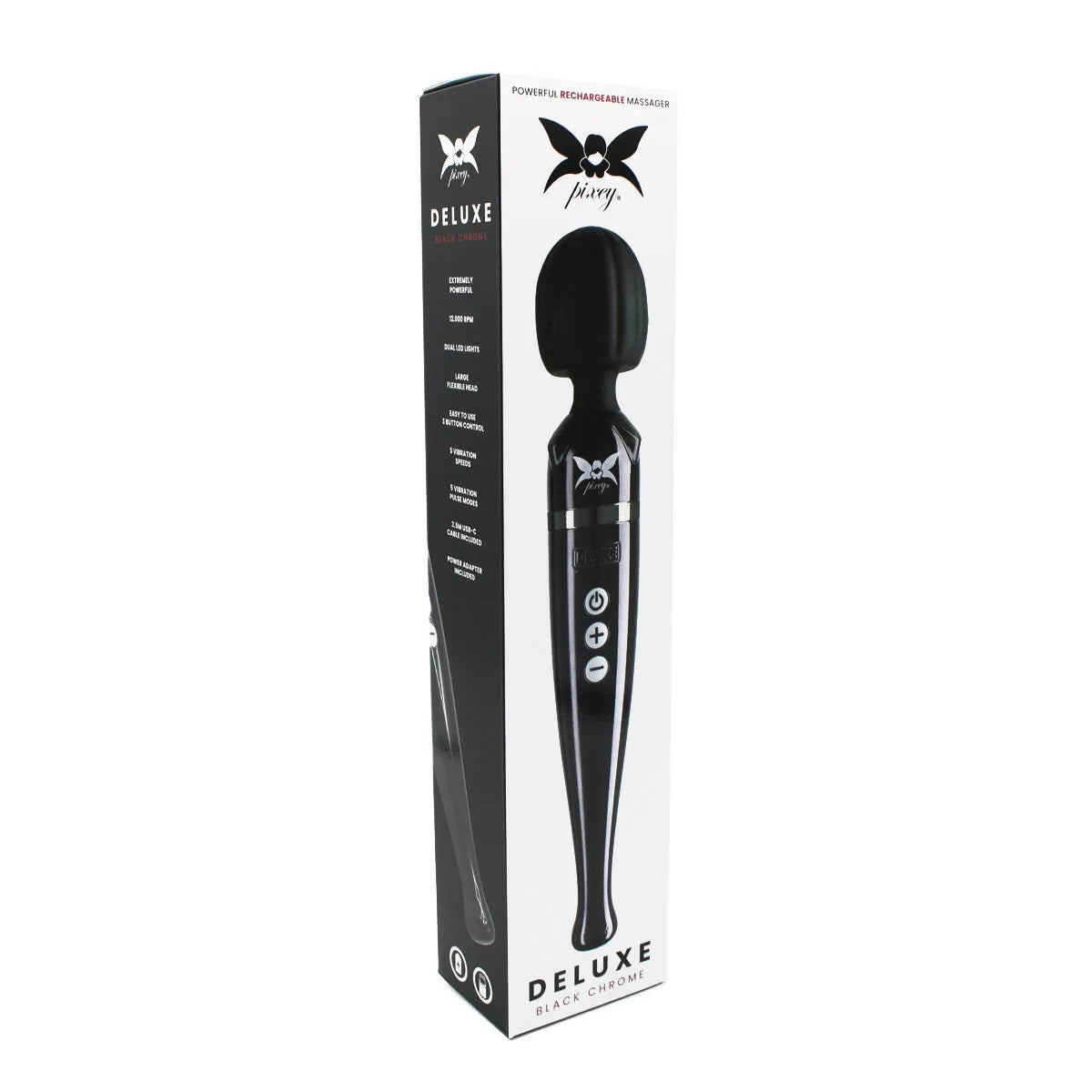 O-Products | Pixey Deluxe Massage Wand Vibrator - Black Chrome