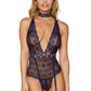 Dreamgirl Stretch Lace Garter Teddy with Sequined Animal Print Trim Details Nocturnal Size OS