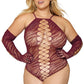 Dreamgirl Lingerie Teddy & Gloves Burgundy Size Q Queen Plus Size