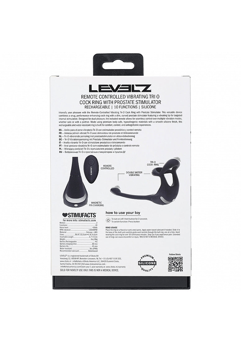 Shots Toys | LEVELZ - Remote Control Vibrating Silicone Tri O Cock Ring with Prostate Stimulator - Black