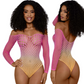 DreamGirl Fishnet Off The Shoulder Ombre Bodysuit Size OS
