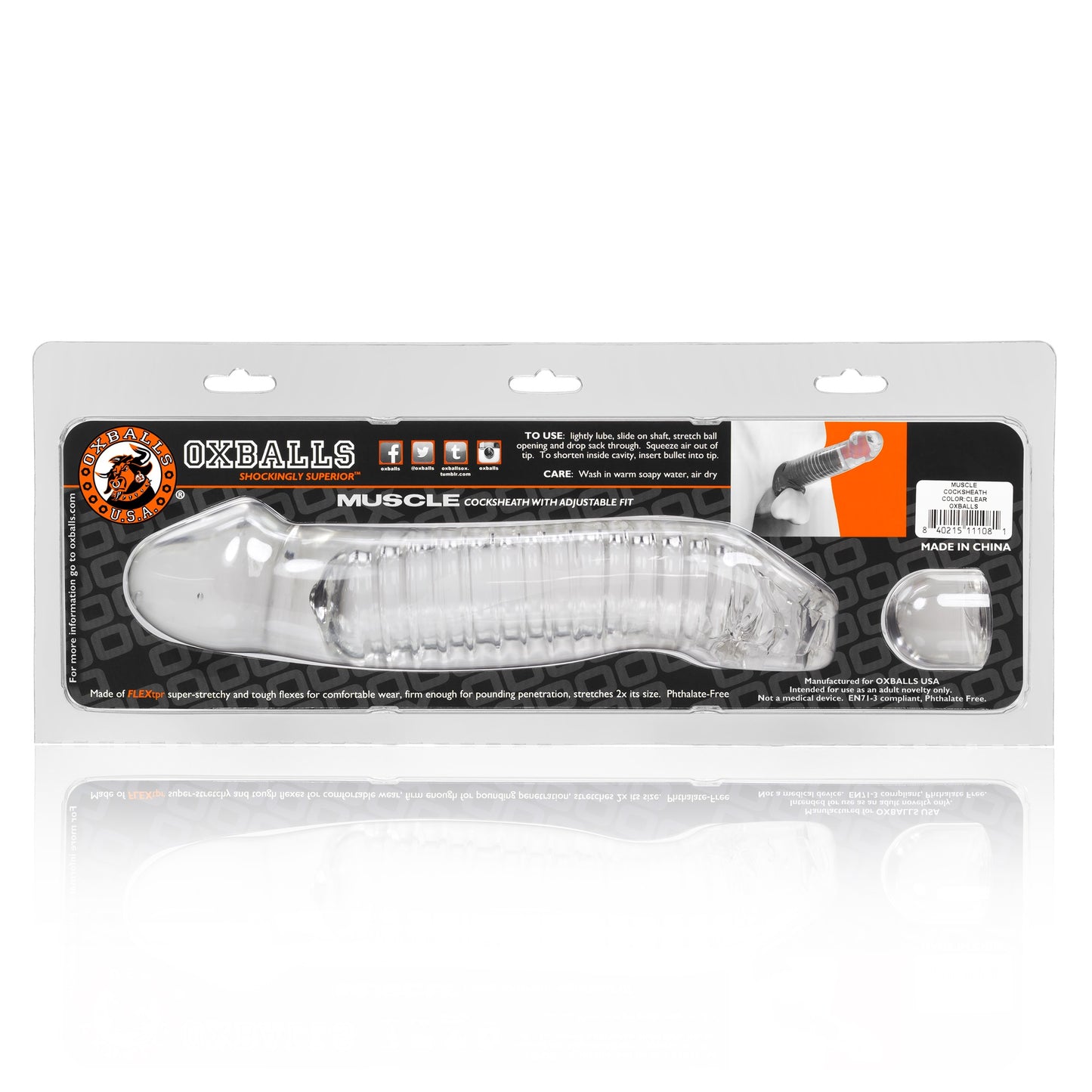 OxBalls Muscle Fleshy Soft Inner Ribbed Cocksheath Clear