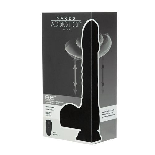 Naked Addiction 8.6” Silicone Rotating & Thrusting Vibrating Dildo with Remote - Noir
