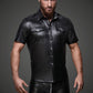 Noir Wetlook Sexy Elegant Mens Collared Shirt w Front Pockets Size S/M/L/XL