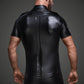 Noir Wetlook Sexy Elegant Mens Collared Shirt w Front Pockets Size S/M/L/XL