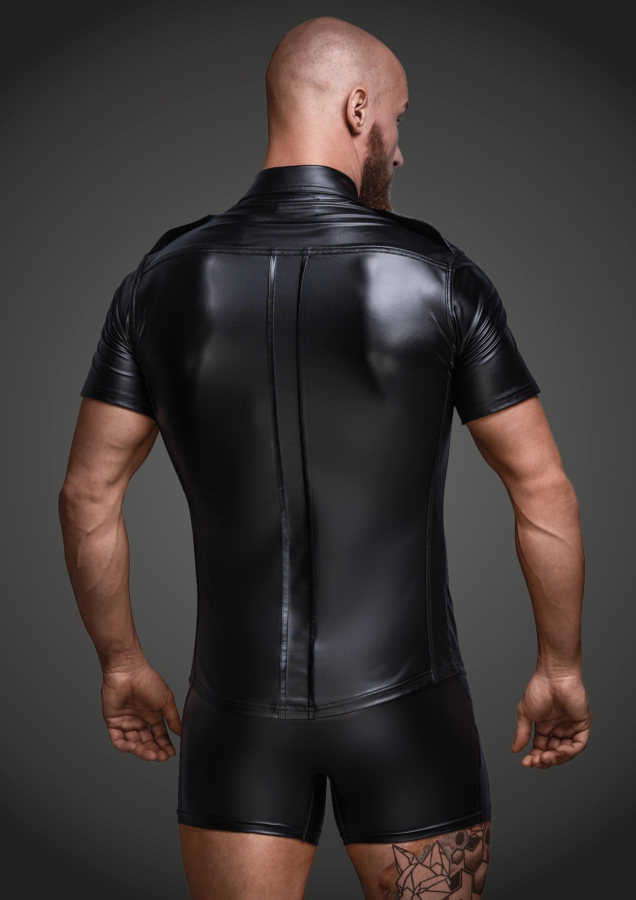 Noir Wetlook Sexy Elegant Mens Collared Shirt w Front Pockets Size S/M/L/XL