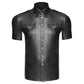 Noir Wetlook Sexy Elegant Mens Collared Shirt w Front Pockets Size S/M/L/XL
