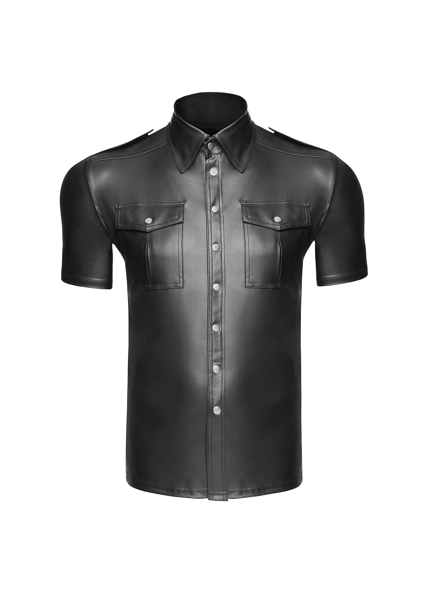 Noir Wetlook Sexy Elegant Mens Collared Shirt w Front Pockets Size S/M/L/XL