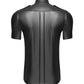 Noir Wetlook Sexy Elegant Mens Collared Shirt w Front Pockets Size S/M/L/XL