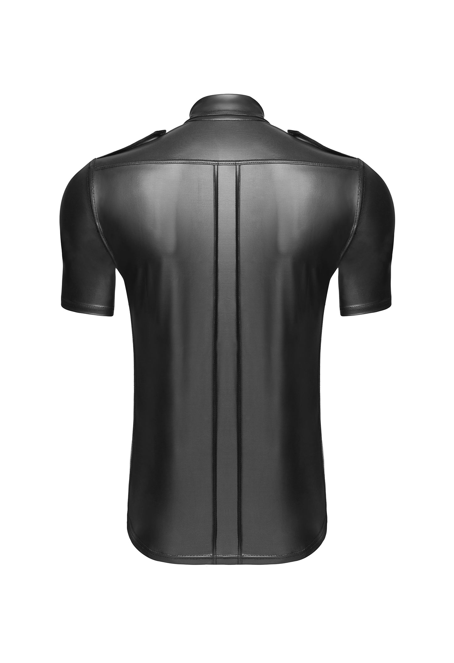 Noir Wetlook Sexy Elegant Mens Collared Shirt w Front Pockets Size S/M/L/XL