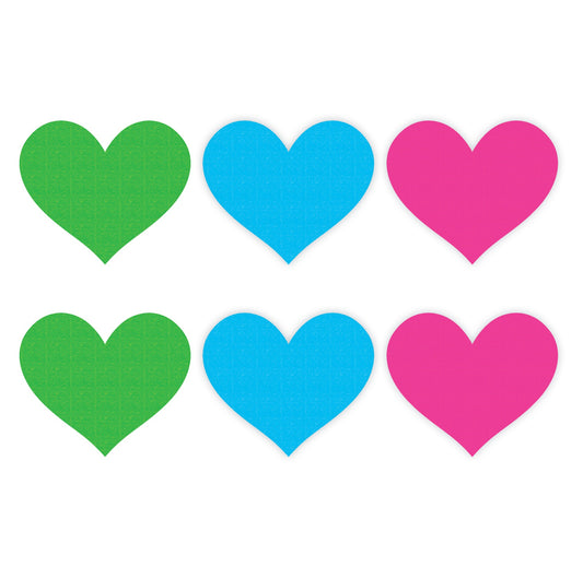 Peekaboo Pasties | Neon Heart Pasties 3 Pk Green/Blue/Pink