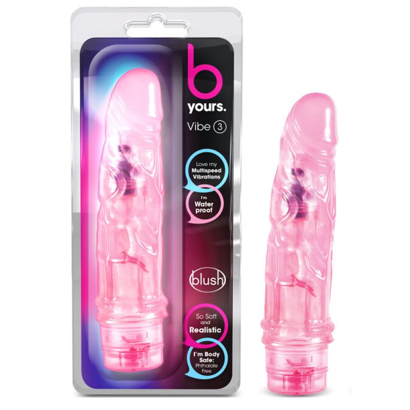 Blush Novelties B Yours Vibe No 3 Pink 7.25" inches Vibrator with Veins & Twist