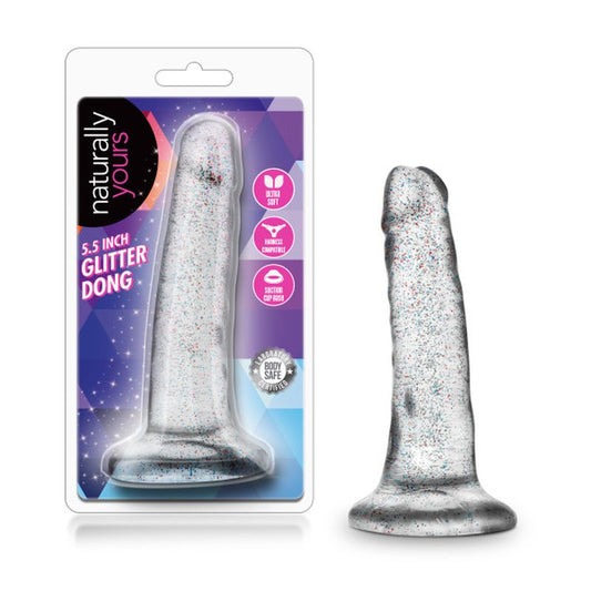 Blush Novelties Naturally Yours Glitter Dong Clear 5.5" Dildo w Suction Cup