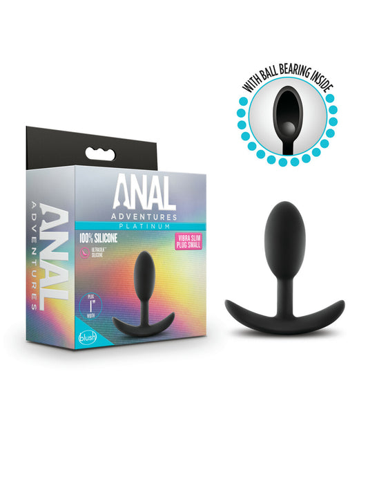 Blush Novelties | Anal Adventures Platinum Silicone Vibra Slim Plug Small - Black 8.9cm Small Butt Plug with Internal Ball