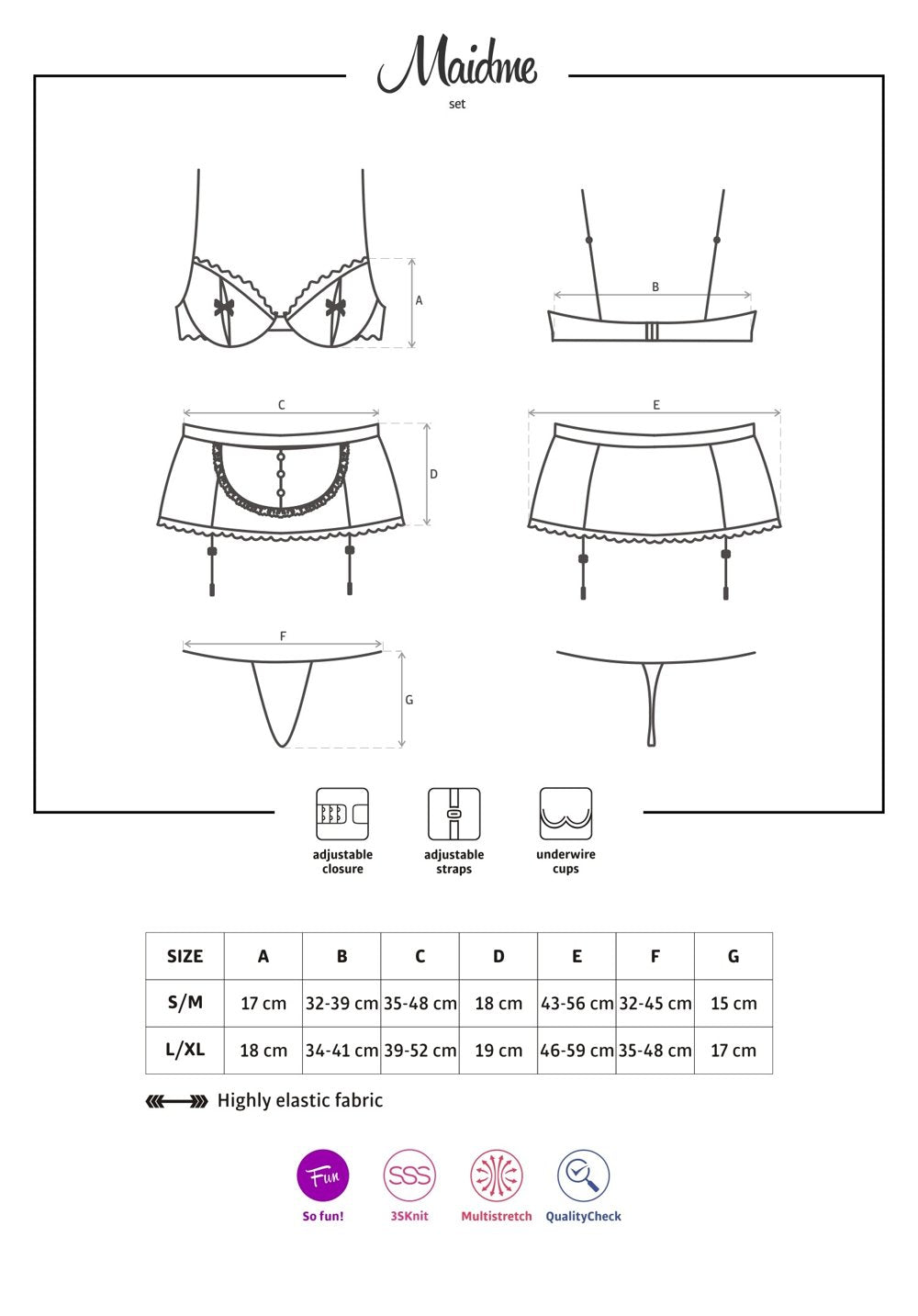 Obsessive Lingerie Maidme Maid Set 5 Piece Size S/M or L/XL