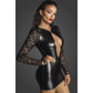 Noir Power Wetlook Short Dress w Lace Sleeves Size S/M/L