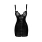 Noir Power Wetlook Mini Dress w Lace Chest & Two Way Zipper Size S/M/L
