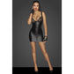 Noir Power Wetlook Mini Dress w Lace Chest & Two Way Zipper Size S/M/L
