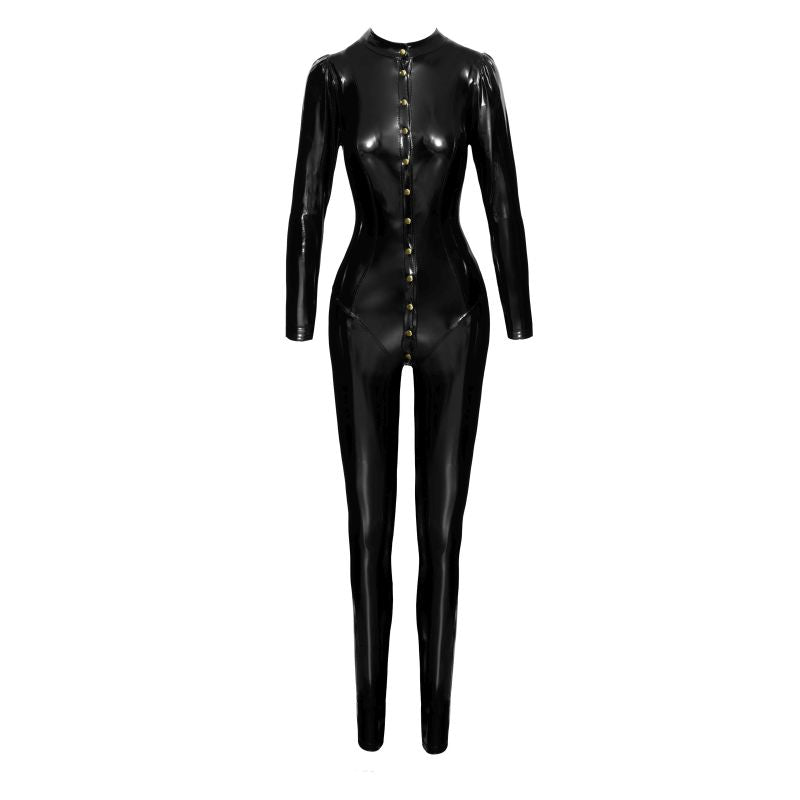 Noir Long Button Up PVC Overall Black Size S/M/L