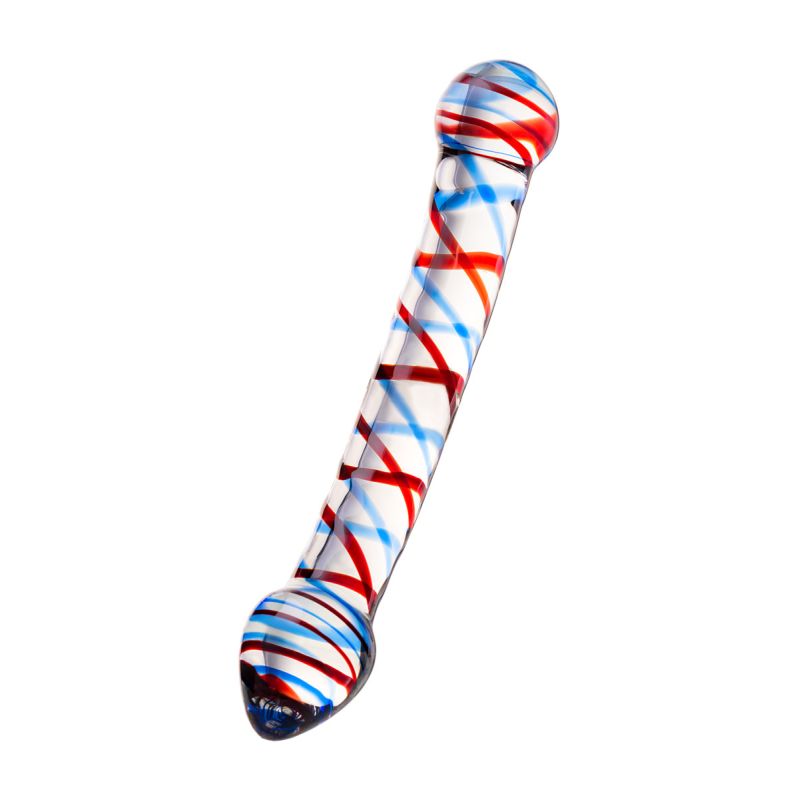 Sexus Glass Dildo Curved Blue/Red 20cm