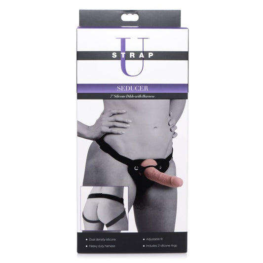 Strap U Seducer 7" Silicone Dildo w Harness Flesh