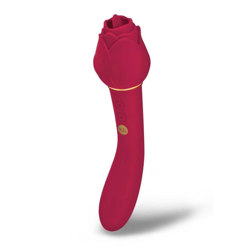 Secret Kisses ROSEGASM LINGO Rose Red 20.3cm Dual Vibrator & Flicking Stimulator