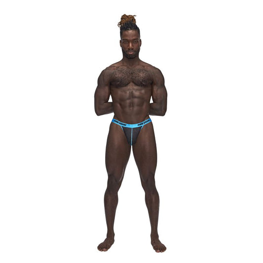 Male Power Casanova Uplift Micro Thong Black/Blue Size S/M