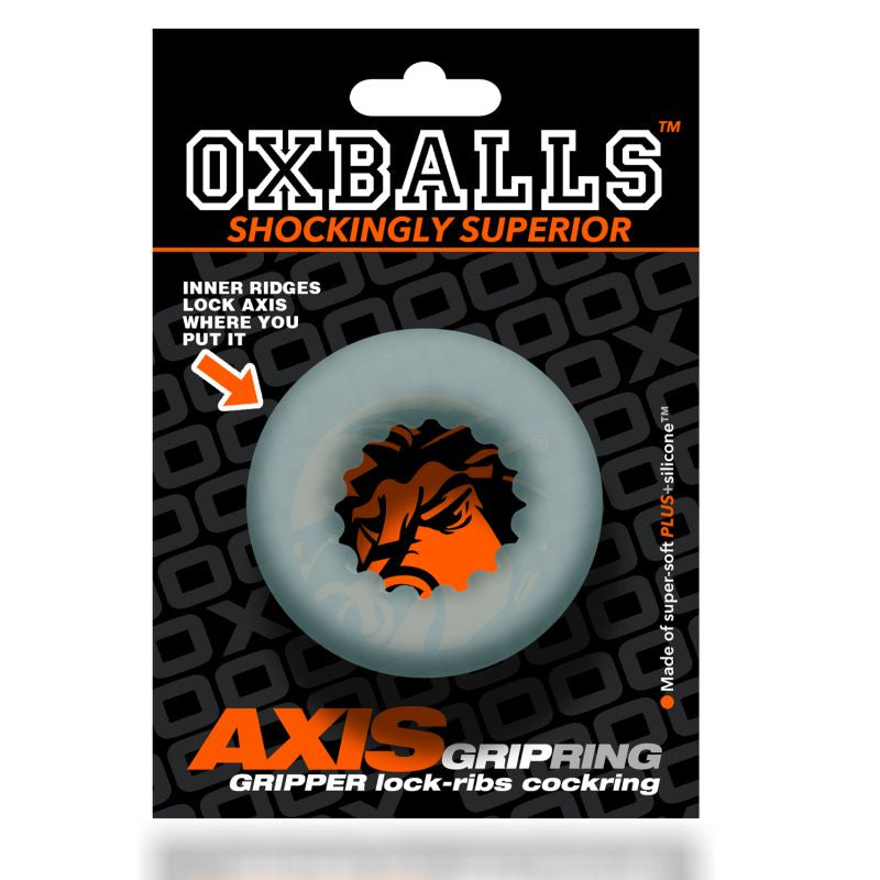 OxBalls Axis Inner Ribbed Griphold Cockring Cock Ring CLEAR ICE