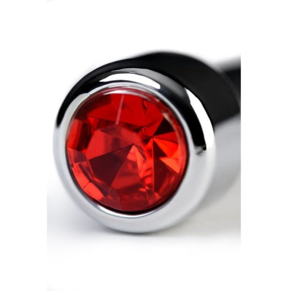 Metal | Silver Metal Urethral Plug w Ruby Rhinestone