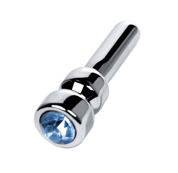 Metal | Silver Metal Urethral Plug w Sapphire Rhinestone Small