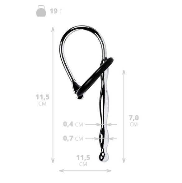 Metal | Silver Metal Urethral Plug w Black Silicone Ring