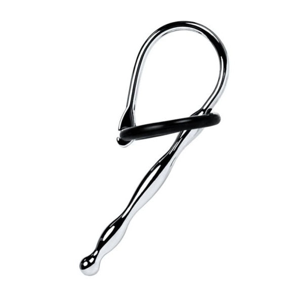 Metal | Silver Metal Urethral Plug w Black Silicone Ring