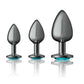 Cheeky Charms Round Metal Butt Plug Gunmetal 3 Pc Kit w Teal Jewel