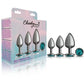 Cheeky Charms Round Metal Butt Plug Gunmetal 3 Pc Kit w Teal Jewel