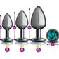 Cheeky Charms Round Metal Butt Plug Gunmetal 3 Pc Kit w Teal Jewel