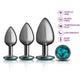Cheeky Charms Round Metal Butt Plug Gunmetal 3 Pc Kit w Teal Jewel
