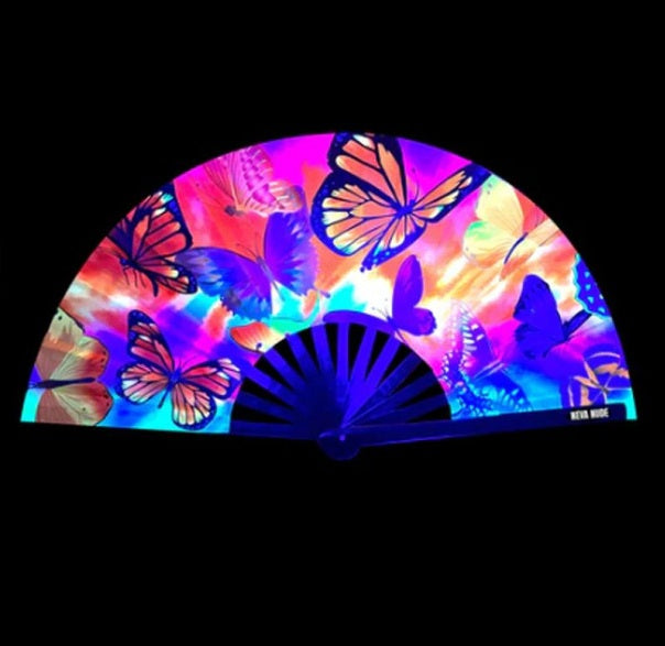 Neva Nude Butterfly Garden Blacklight Folding Fan