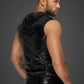 Noir Snake Wetlook Sleeveless Zip-up Top with Sheer Hood Size S/M/L/XL