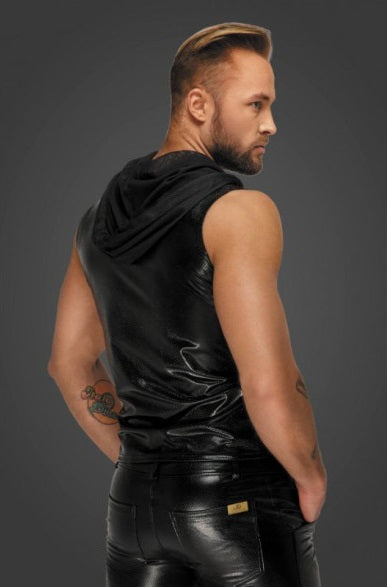 Noir Snake Wetlook Sleeveless Zip-up Top with Sheer Hood Size S/M/L/XL