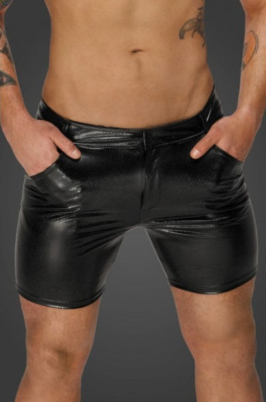 Noir Snake Wetlook Mid Length Shorts with Back Pockets Size L/XL