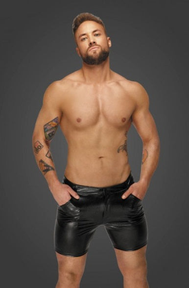 Noir Snake Wetlook Mid Length Shorts with Back Pockets Size L/XL