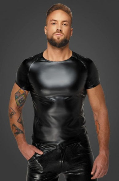 Noir Wetlook T-Shirt with Snake Wetlook Sleeves Size S/M/L/XL