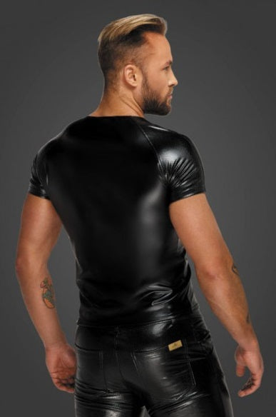 Noir Wetlook T-Shirt with Snake Wetlook Sleeves Size S/M/L/XL