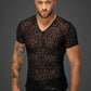 Noir Leopard Flock V-Neck T-Shirt Size S/M/L/XL