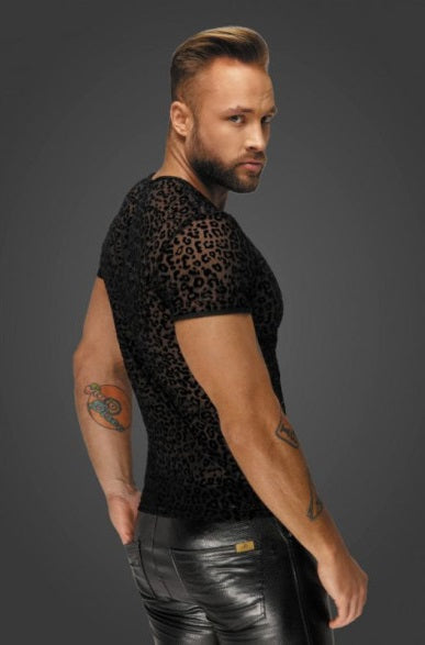 Noir Leopard Flock V-Neck T-Shirt Size S/M/L/XL
