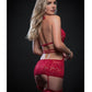 GWorld Cutout Lace Halter Dress With Garters 3 Pc Red Size OS