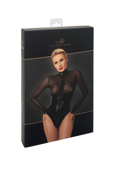 Noir Edge Wetlook and Mesh Body w Rings Black Size S/M/L/XL