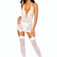 Dreamgirl Mixed Pattern Mesh and Scalloped Edge Lace Garter Slip and G-string Set White Size OS